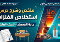 ملخص وشرح درس استخلاص الفلزات لمادة الكيمياء للصف العاشر الفصل الدراسي الاول لمنهج سلطنة عمان