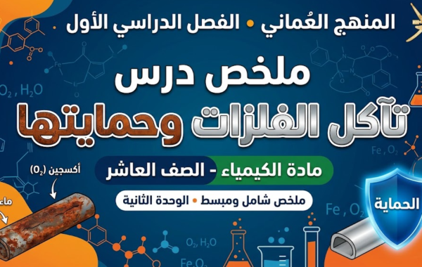 ملخص درس تآكل الفلزات وحمايتها لمادة الكيمياء للصف العاشر الفصل الدراسي الاول المنهج العماني