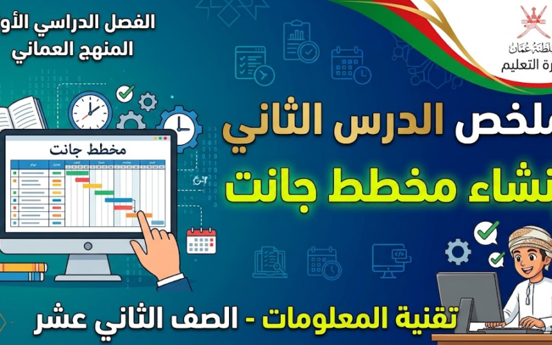 ملخص الدرس الثاني: إنشاء مخطط جانت لمادة تقنية المعلومات للصف الثاني عشر الفصل الدراسي الاول المنهج العماني