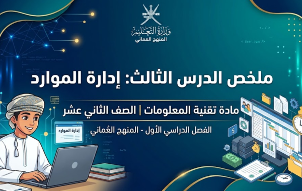 ملخص الدرس الثالث إدارة الموارد لمادة تقنية المعلومات للصف الثاني عشر الفصل الدراسي الاول المنهج العماني