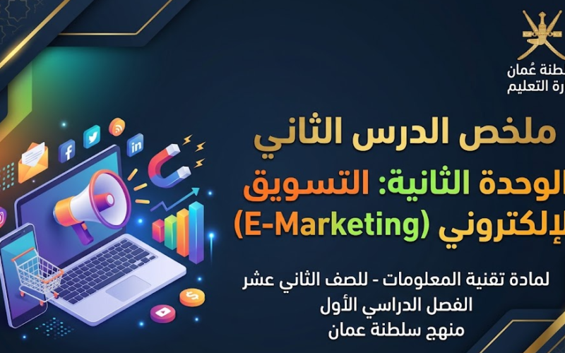 ملخص الدرس الثاني الوحدة الثانية التسويق الإلكتروني (E-Marketing) لمادة تقنية المعلومات للصف الثاني عشر الفصل الدراسي الاول