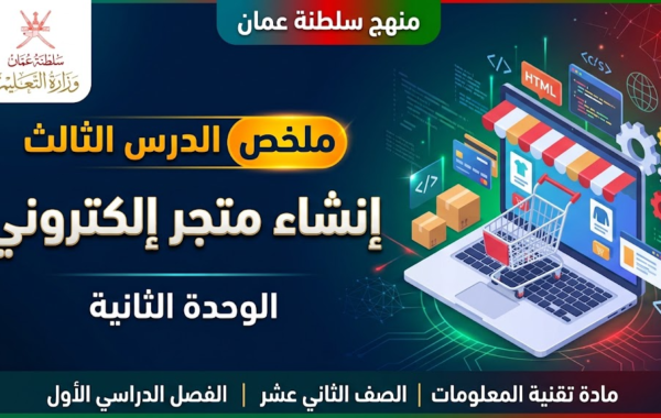 ملخص الدرس الثالث الوحدة الثانية إنشاء متجر إلكتروني لمادة تقنية المعلومات للصف الثاني عشر الفصل الدراسي الاول