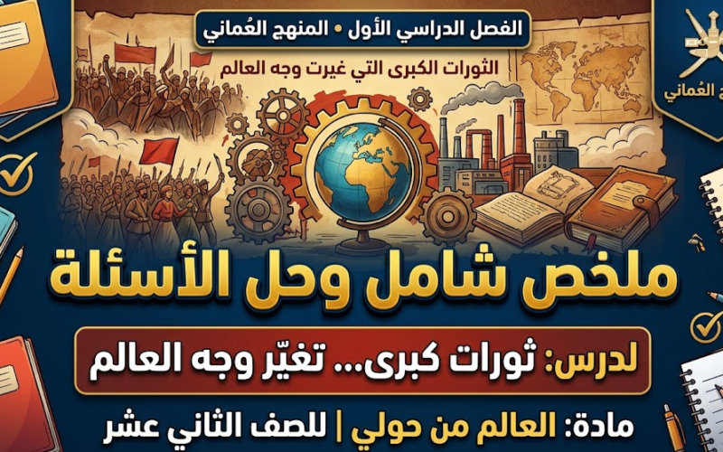 ملخص شامل وحل الاسئلة للدرس: ثورات كبرى... تغير وجه العالم لمادة العالم من حولي للصف الثاني عشر الفصل الدراسي الاول المنهج العماني