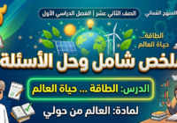 ملخص شامل وحل الاسئلة للدرس: الطاقة … حياة العالم لمادة العالم من حولي للصف الثاني عشر الفصل الدراسي الاول المنهج العماني