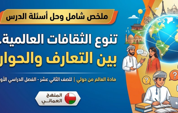 ملخص شامل وحل اسئلة الدرس: تنوع الثقافات العالمية… بين التعارف والحوار لمادة العالم من حولي للصف الثاني عشر الفصل الدراسي الاول المنهج العماني