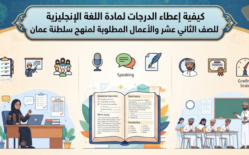كيفية اعطاء الدرجات لمادة اللغة الانجليزية للصف الثاني عشر والاعمال المطلوبة لمنهج سلطنة عمان
