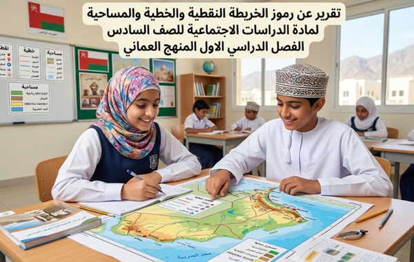 تقرير عن رموز الخريطة النقطية والخطية والمساحية لمادة الدراسات الاجتماعية للصف السادس الفصل الدراسي الاول المنهج العماني