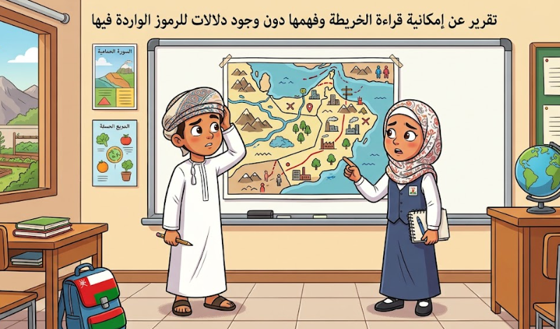 تقرير عن إمكانية قراءة الخريطة وفهمها دون وجود دلالات للرموز الواردة فيها لمادة الدراسات الاجتماعية للصف السادس الفصل الدراسي الاول المنهج العماني