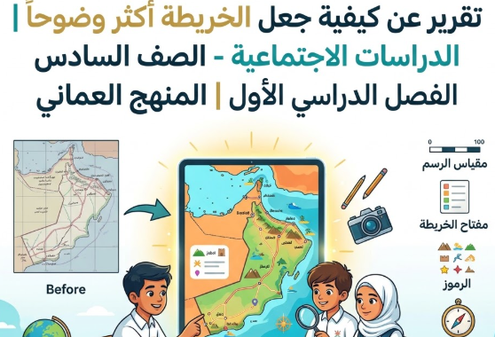 تقرير عن كيفية جعل الخريطة اكثر وضوحا لمادة الدراسات الاجتماعية للصف السادس الفصل الدراسي الاول المنهج العماني
