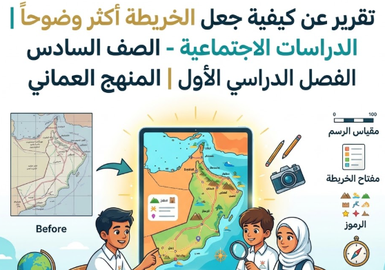 تقرير عن كيفية جعل الخريطة اكثر وضوحا لمادة الدراسات الاجتماعية للصف السادس الفصل الدراسي الاول المنهج العماني
