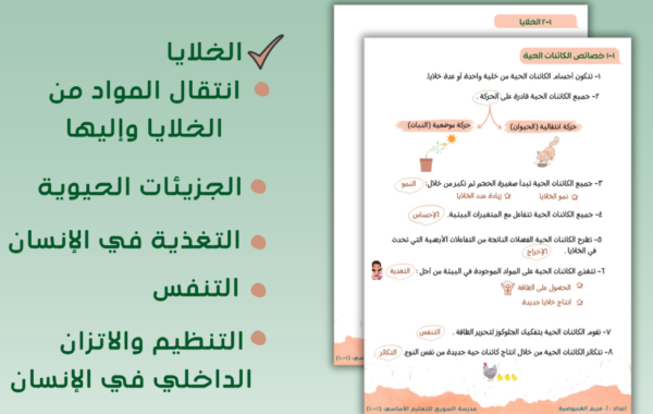 ملخص شامل ومنظم لوحدة الخلايا لمادة الاحياء للصف التاسع الفصل الدراسي الاول المنهج العماني