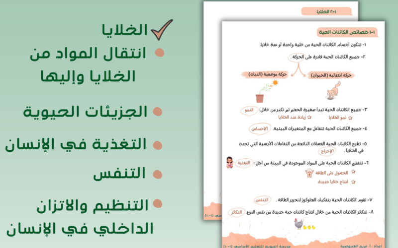 ملخص شامل ومنظم لوحدة الخلايا لمادة الاحياء للصف التاسع الفصل الدراسي الاول المنهج العماني
