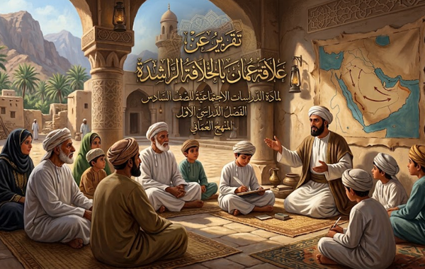 تقرير عن علاقة عمان بالخلافة الراشدة لمادة الدراسات الاجتماعية للصف السادس الفصل الدراسي الاول المنهج العماني