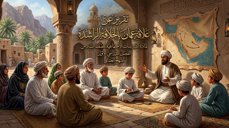تقرير عن علاقة عمان بالخلافة الراشدة لمادة الدراسات الاجتماعية للصف السادس الفصل الدراسي الاول المنهج العماني