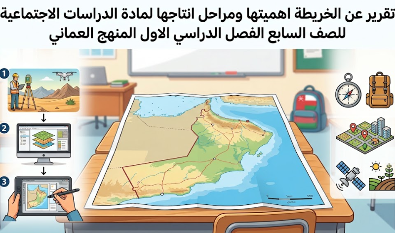 تقرير عن الخريطة اهميتها ومراحل انتاجها لمادة الدراسات الاجتماعية للصف السابع الفصل الدراسي الاول المنهج العماني