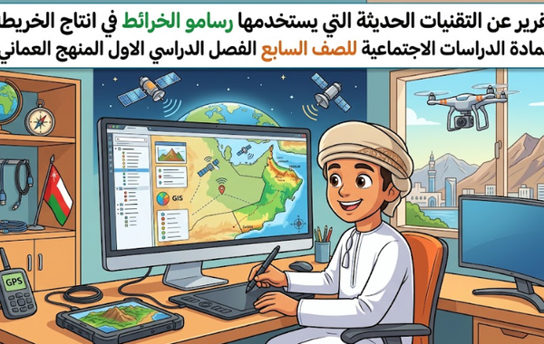 تقرير عن التقنيات الحديثة التي يستخدمها رسامو الخرائط في انتاج الخريطة لمادة الدراسات الاجتماعية للصف السابع الفصل الدراسي الاول المنهج العماني