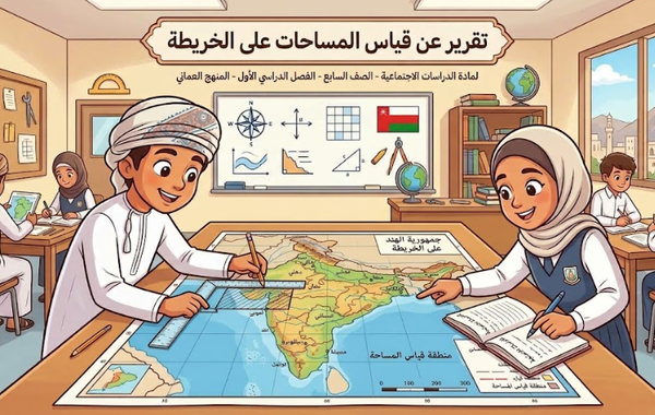 تقرير عن قياس المسافات على الخريطة لمادة الدراسات الاجتماعية للصف السابع الفصل الدراسي الاول المنهج العماني