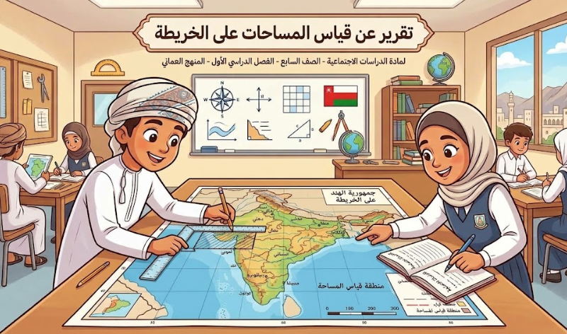 تقرير عن قياس المسافات على الخريطة لمادة الدراسات الاجتماعية للصف السابع الفصل الدراسي الاول المنهج العماني