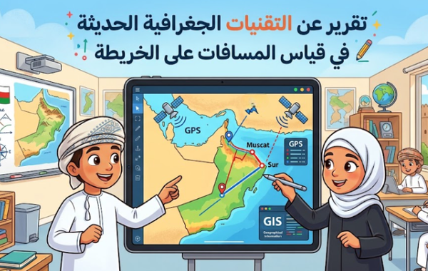 تقرير عن التقنيات الجغرافية الحديثة في قياس المسافات على الخريطة لمادة الدراسات الاجتماعية للصف السابع الفصل الدراسي الاول