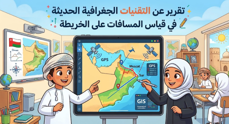 تقرير عن التقنيات الجغرافية الحديثة في قياس المسافات على الخريطة لمادة الدراسات الاجتماعية للصف السابع الفصل الدراسي الاول