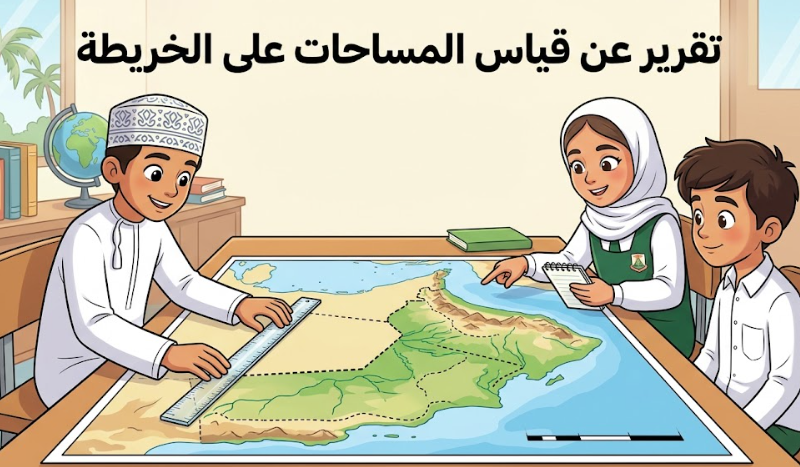 تقرير عن حساب المساحات على الخريطة لمادة الدراسات الاجتماعية للصف السابع الفصل الدراسي الاول المنهج العماني