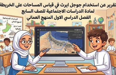 تقرير عن استخدام جوجل ايرث في قياس المساحات على الخريطة لمادة الدراسات الاجتماعية للصف السابع الفصل الدراسي الاول