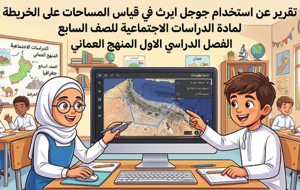 تقرير عن استخدام جوجل ايرث في قياس المساحات على الخريطة لمادة الدراسات الاجتماعية للصف السابع الفصل الدراسي الاول