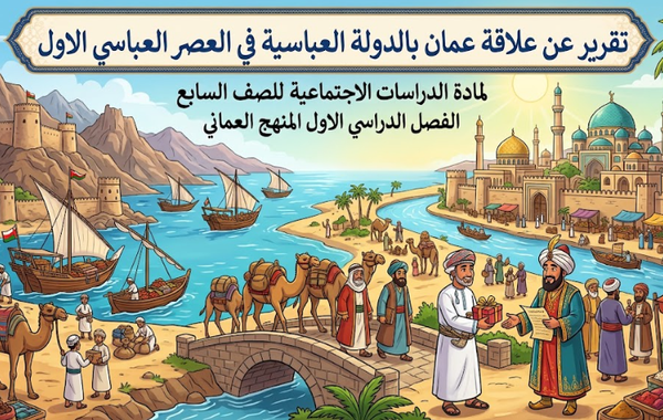 تقرير عن علاقة عمان بالدولة العباسية في العصر العباسي الاول لمادة الدراسات الاجتماعية للصف السابع الفصل الدراسي الاول المنهج العماني