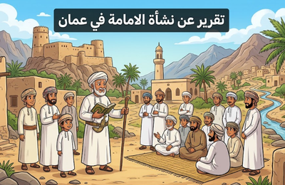 تقرير عن نشأة الامامة في عمان لمادة الدراسات الاجتماعية للصف السابع الفصل الدراسي الاول لمنهج سلطنة عمان
