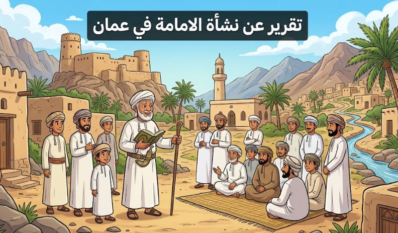 تقرير عن نشأة الامامة في عمان لمادة الدراسات الاجتماعية للصف السابع الفصل الدراسي الاول لمنهج سلطنة عمان