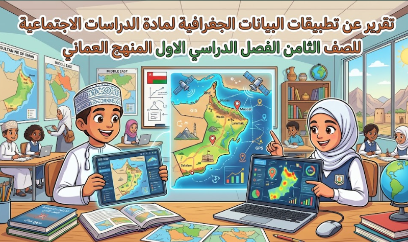 تقرير عن تطبيقات البيانات الجغرافية لمادة الدراسات الاجتماعية للصف الثامن الفصل الدراسي الاول المنهج العماني
