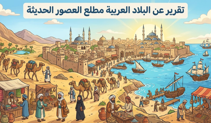 تقرير عن البلاد العربية مطلع العصور الحديثة لمادة الدراسات الاجتماعية للصف الثامن الفصل الدراسي الاول المنهج العماني