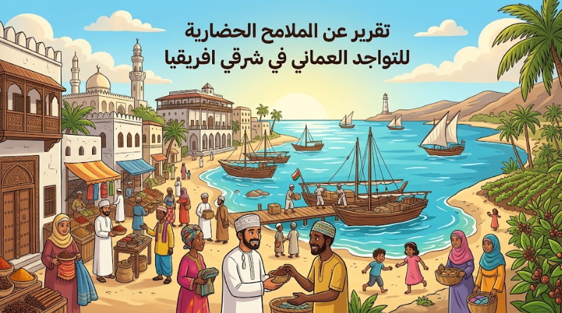 تقرير عن الملامح الحضارية للتواجد العماني في شرقي افريقيا لمادة الدراسات الاجتماعية للصف التاسع الفصل الدراسي الاول
