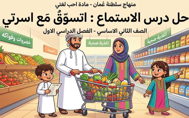 حل درس الاستماع اتسوق مع اسرتي لمادة اللغة العربية احب لغتي للصف الثاني الفصل الدراسي الاول المنهج العماني