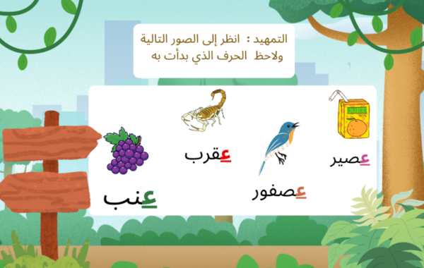 ملف بوربوينت لتدريس وشرح حرف العين لمادة اللغة العربية للصف الاول
