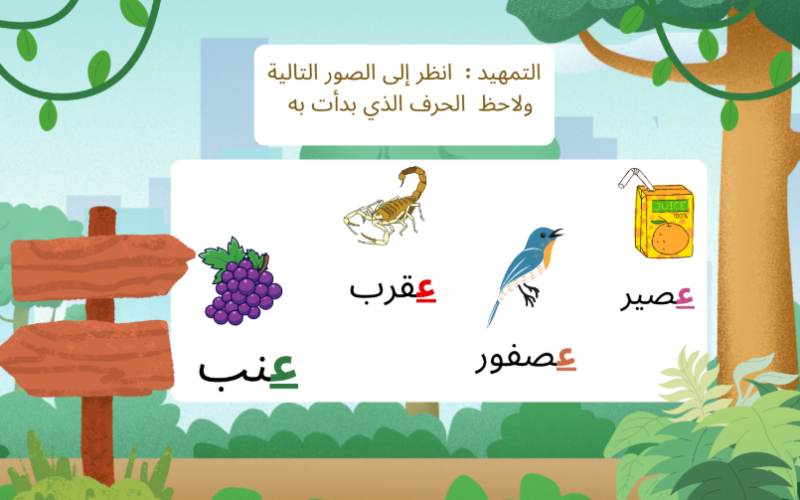 ملف بوربوينت لتدريس وشرح حرف العين لمادة اللغة العربية للصف الاول