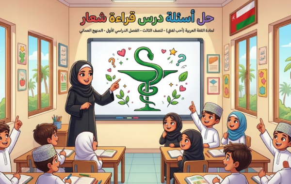 حل اسئلة درس قراءة شعار لمادة اللغة العربية احب لغتي للصف الثالث الفصل الدراسي الاول المنهج العماني