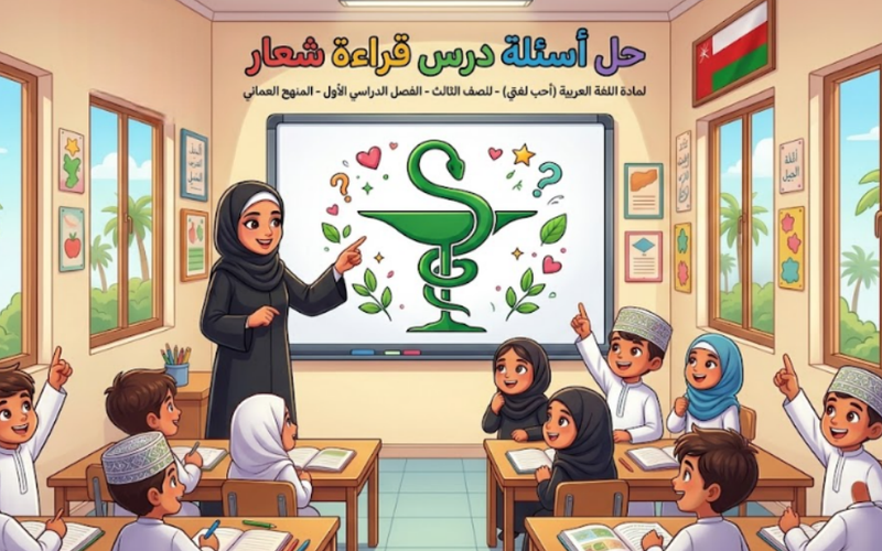حل اسئلة درس قراءة شعار لمادة اللغة العربية احب لغتي للصف الثالث الفصل الدراسي الاول المنهج العماني
