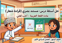 حل اسئلة درس مستند بصري قراءة شعار لمادة اللغة العربية احب لغتي للصف الرابع الفصل الدراسي الاول المنهج العماني