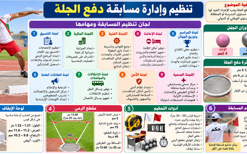 ملخص درس تنظيم وإدارة مسابقة دفع الجلة لمادة الرياضة المدرسية للصف الثاني عشر الفصل الدراسي الاول المنهج العماني