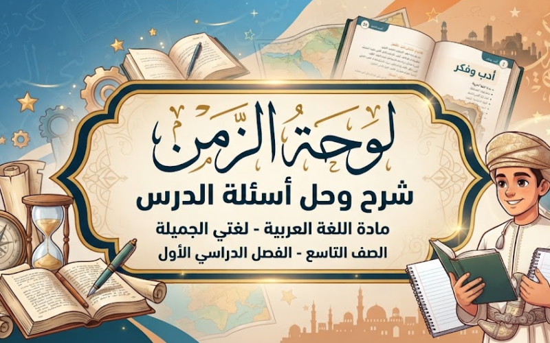 شرح وحل اسئلة درس لوحة الزمن لمادة اللغة العربية لغتي الجميلة للصف التاسع الفصل الدراسي الاول