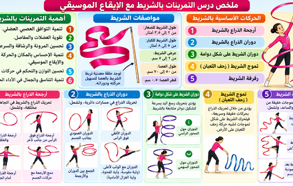 ملخص درس التمرينات بالشريط مع الإيقاع الموسيقي لمادة الرياضة المدرسية للصف الثاني عشر الفصل الدراسي الاول المنهج العماني