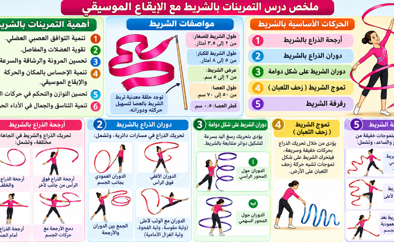 ملخص درس التمرينات بالشريط مع الإيقاع الموسيقي لمادة الرياضة المدرسية للصف الثاني عشر الفصل الدراسي الاول المنهج العماني
