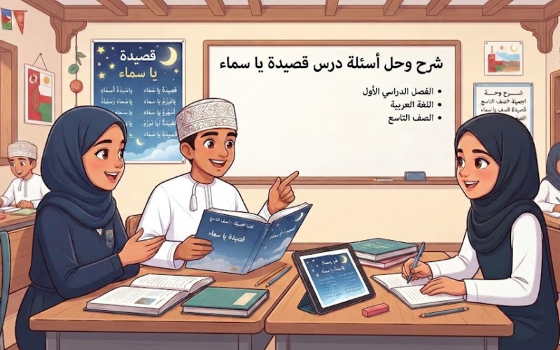 شرح وحل اسئلة درس قصيدة يا سماء لمادة اللغة العربية للصف التاسع الفصل الدراسي الاول