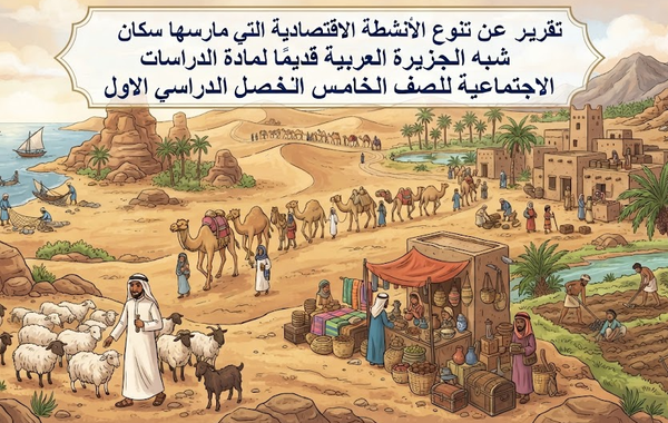 تقرير عن تنوع الأنشطة الاقتصادية التي مارسها سكان شبه الجزيرة العربية قديمًا لمادة الدراسات الاجتماعية للصف الخامس الفصل الدراسي الاول