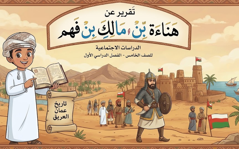 تقرير عن هناءة بن مالك بن فهم لمادة الدراسات الاجتماعية للصف الخامس الفصل الدراسي الاول المنهج العماني