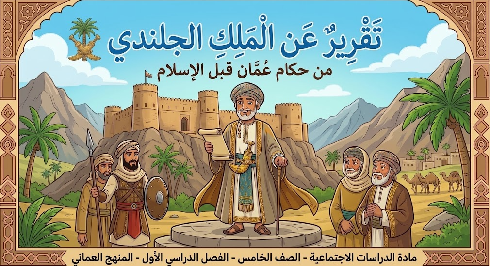 تقرير عن الملك الجلندى من حكام عمان قبل الاسلام لمادة الدراسات الاجتماعية للصف الخامس الفصل الدراسي الاول المنهج العماني