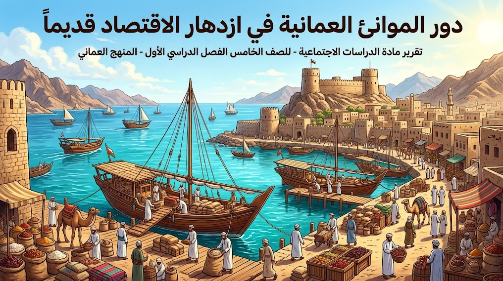 تقرير عن دور الموانئ العمانية في ازدهار الاقتصاد قديمًا لمادة الدراسات الاجتماعية للصف الخامس الفصل الدراسي الاول المنهج العماني