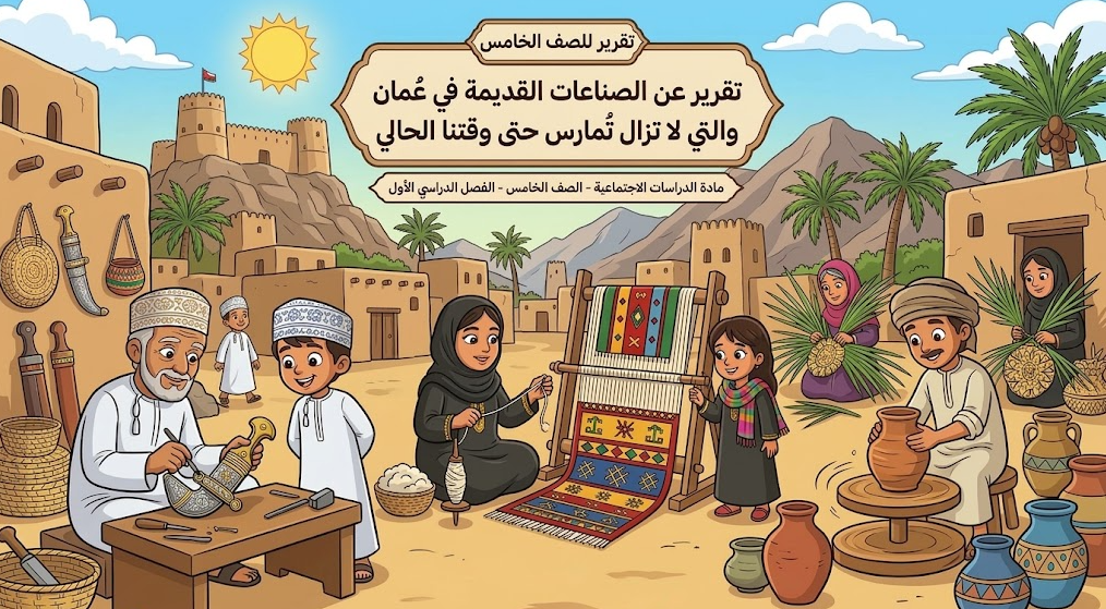 تقرير عن الصناعات القديمة في عُمان والتي لا تزال تُمارس حتى وقتنا الحالي لمادة الدراسات الاجتماعية للصف الخامس الفصل الدراسي الاول المنهج العماني