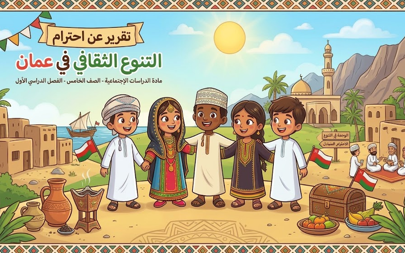 تقرير عن احترام التنوع الثقافي في عُمان لمادة الدراسات الاجتماعية للصف الخامس الفصل الدراسي الاول المنهج العماني
